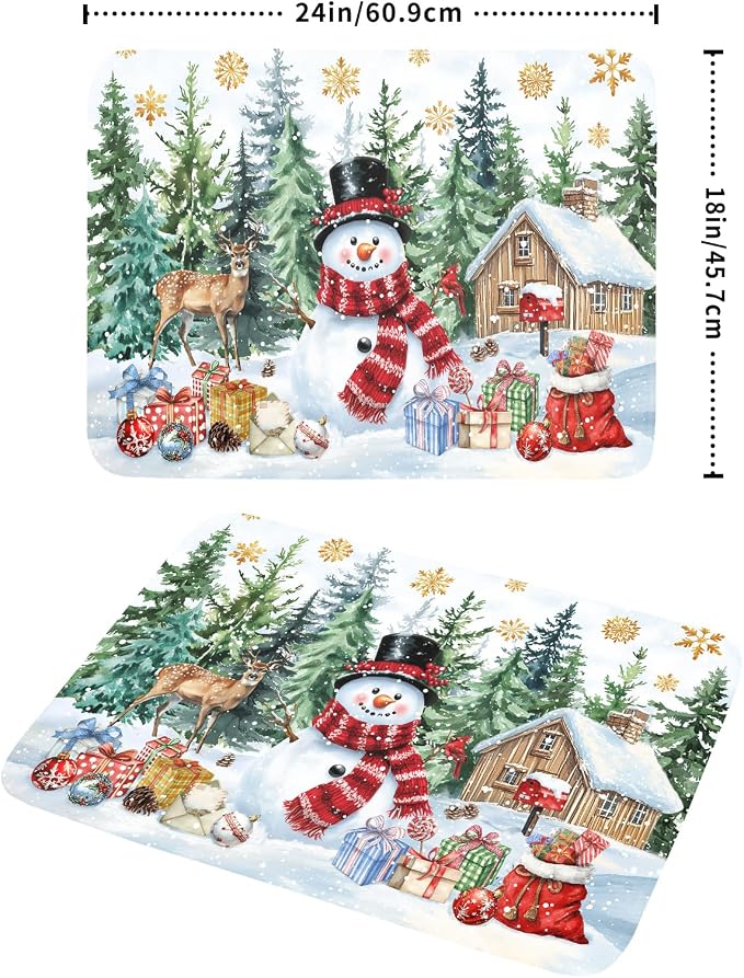 Christmas Kitchen Drying Mat 18 x 24 Inch Xmas Snowman Drying Pad Snowflake and Tree Pattern Absorbent Reversible Microfiber Mats Winter Dish Rack Pad Drainer Mat for Coffee Bar Decor
