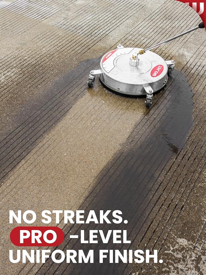 WOJET 16" Stainless Steel Pressure Washer Surface Cleaner, Professional Grade Power Washer Surface Cleaner Attachment for Concrete Driveway, Patio, Deck, Sidewalk, Fits Gas & Electric Washers 4500 PSI