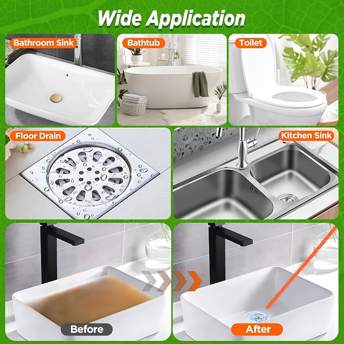 Forlivese 4 Pack 25 Inch Drain Snake,Drain Clog Remover,Sink Snake for Sewer Kitchen Sink Bathroom Tub Toilet Clogged Drains Relief Cleaning Tool