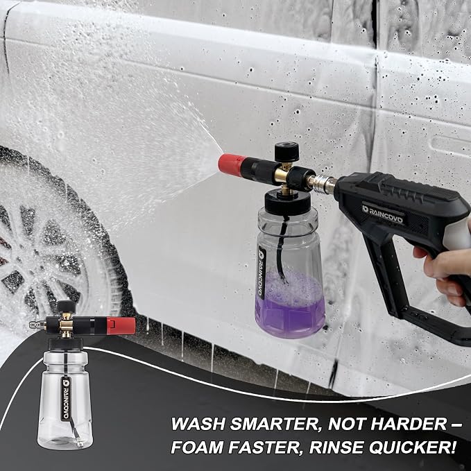 Raincovo Foam Cannon Wide Mouth for Pressure Washer, Snow Pro | Thick Snow Foam Lance for Car Wash, Adjustable Soap Cannon with 1/4 Inch Quick Connector, Additional 1.1mm Orifice Nozzle