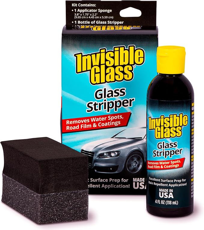 Invisible Glass 91411 Glass Stripper Water Spot Remover Kit – Cerium Oxide Based Auto Glass Polish for Windshields, Hard Water Spots, Road Films & Old Coatings – 4 Fl Oz