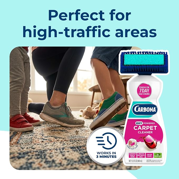 Carbona 2-in-1 Oxy-Powered Carpet Cleaner (13.5 Fl Oz), Spot Cleaner with Dual Sponge & Bristle Applicator for Targeted Cleaning, Fast Formula