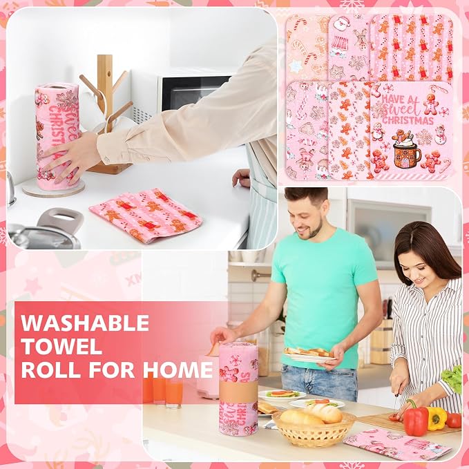 36 Pack Reusable Cleaning Cloths Washable Cotton Kitchen Dish Towels for Home Party Supplies Bulk, 9.84x11.81in (Pink Gingerbread)