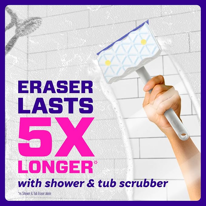 Mr. Clean Magic Eraser Sponge, Bathroom, Shower, Tub Cleaner, Soap Scum Remover, Bathroom Cleaning Supplies, Dawn Cleaning Power with Lemon Scent, Shower & Tub, 8ct