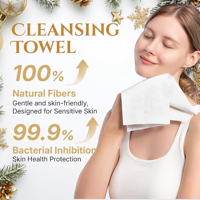 Christmas Disposable Face Towels XL, 50 Count | Ultra Soft Makeup Remover Dry Wipes for Sensitive Skin, Magnetic Gift Box, Stocking Stuffers for Women