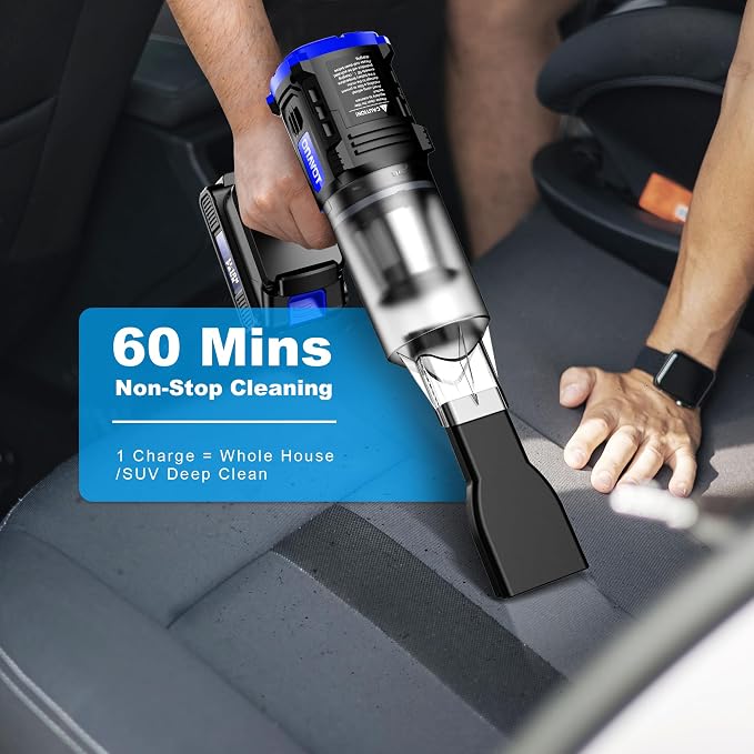 Car Vacuum Cordless, 35000PA Strong Suction Handheld Vacuum with 2 Detachable Batteries, 60Min Runtime Portable Vacuum Cleaner for Car Detailing, Pet Hair, Home Couch & Office, 350ML XL Dust Cup