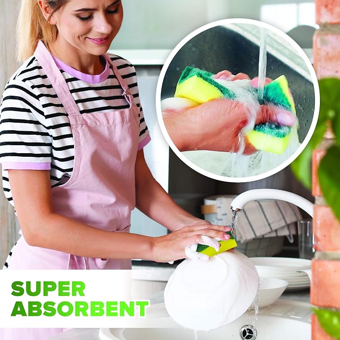 (6 Pack) Heavy Duty Scrub Sponges by SCRUBIT – Kitchen Dish, Sink and Bathroom Cleaning Scrubber Sponge - with Non-Smell Scouring Pad