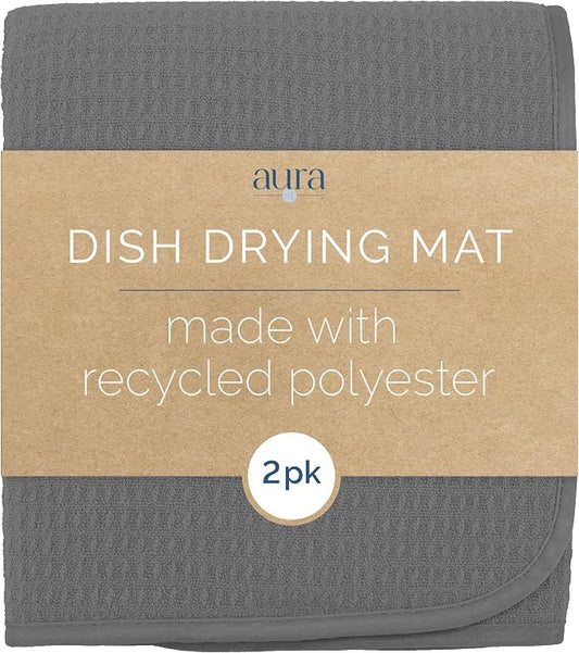 S&T INC. AURA Dish Drying Mat XL 2 Pack, 18” x 24”, Made from Recycled Materials, Absorbent Microfiber Kitchen Counter Mat, Dish Drying Pad for Dishes, Utensils, Pots & Pans, Extra Large, Charcoal