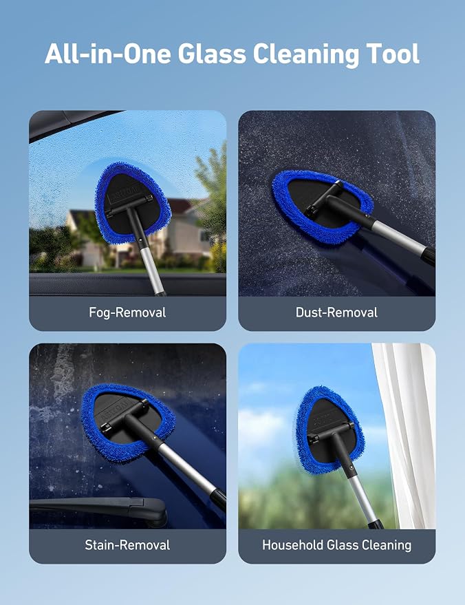 AstroAI 8pcs Windshield Cleaner Tool, Car Interior Detailing Kit with AC Vent Brush, 3 Cleaning Brushes, 4 Microfiber Pads and Spray Bottle, All-Inclusive Cleaning Solution, Car Accessories, Blue
