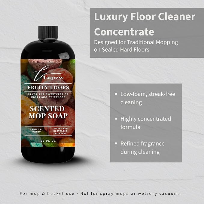 Lapew Fruity Loops Scented Mop Soap - Luxury Floor Cleaner Concentrate for Mopping Tile, Laminate, Vinyl & Hardwood | Streak-Free, Low-Foam | 36 oz