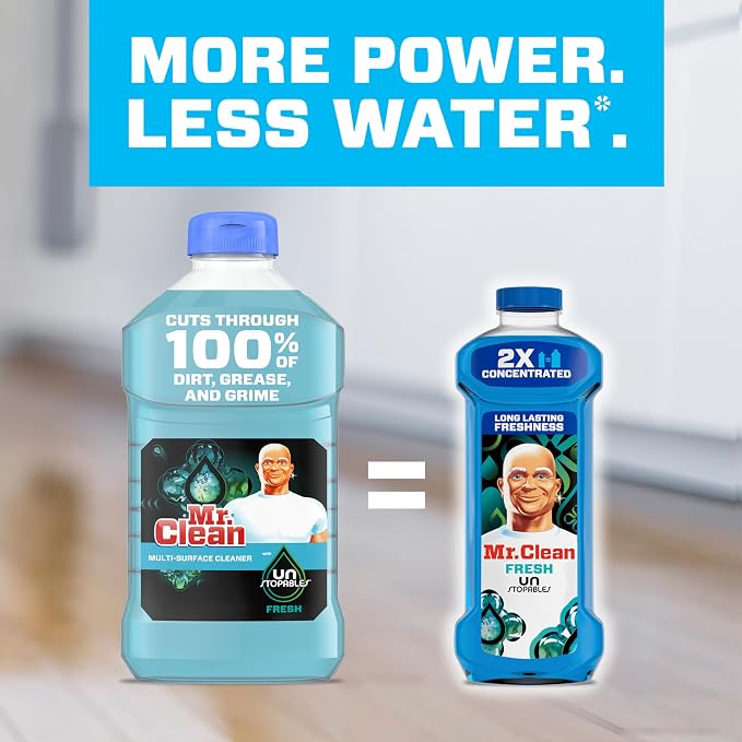 Mr. Clean 2X Concentrated Multi Surface Cleaner with Unstopables Fresh Scent 41 Fl Oz (Pack of 4)