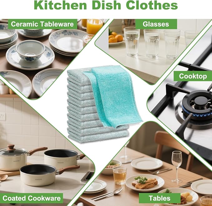 Jeymei Non Scratch Wire Dishcloth,Multipurpose Wire Dishwashing Rag,10PCS | Stainless Steel Cleaning Cloths for Kitchen,Dish Cloths for Washing Dishes,Reusable Diamond Weave Steel Wool Scrubber Cloth