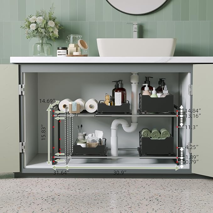 NETEL Adjustable Under Sink Organizers and Storage,Expandable Cabinet Storage Shelf with 4 Pull Out Baskets