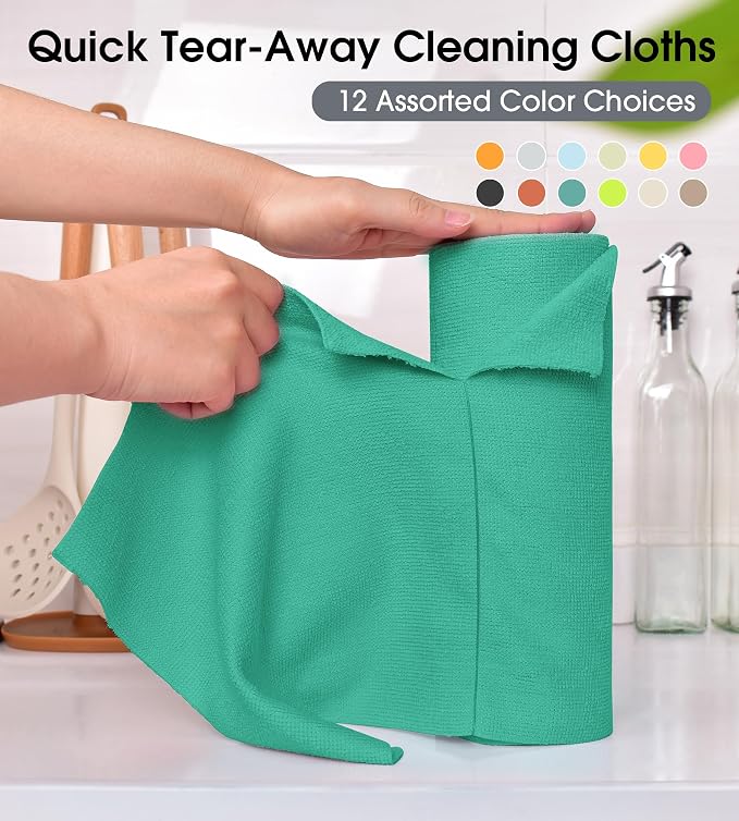 KitchLife Microfiber Cleaning Cloth Roll - Tear-Away Reusable Microfiber Paper Towels, Lint-Free, Washable, 20 Sheets for Kitchen, Car, Dishes, and Sensitive Surfaces (Emerald Green)