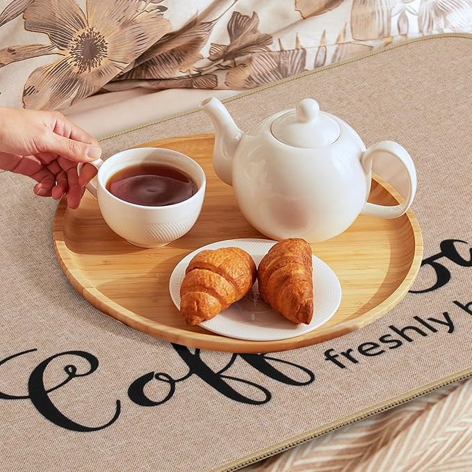 Findosom Dish Drying Mat, 17"x 32" Super Absorbent & Hide Stain Coffee Mat, Cuttable Drying Mat for Kitchen Counter, Coffee Bar Accessories, Under Dish Rack, Coffee Maker, Espresso Machine, Linen