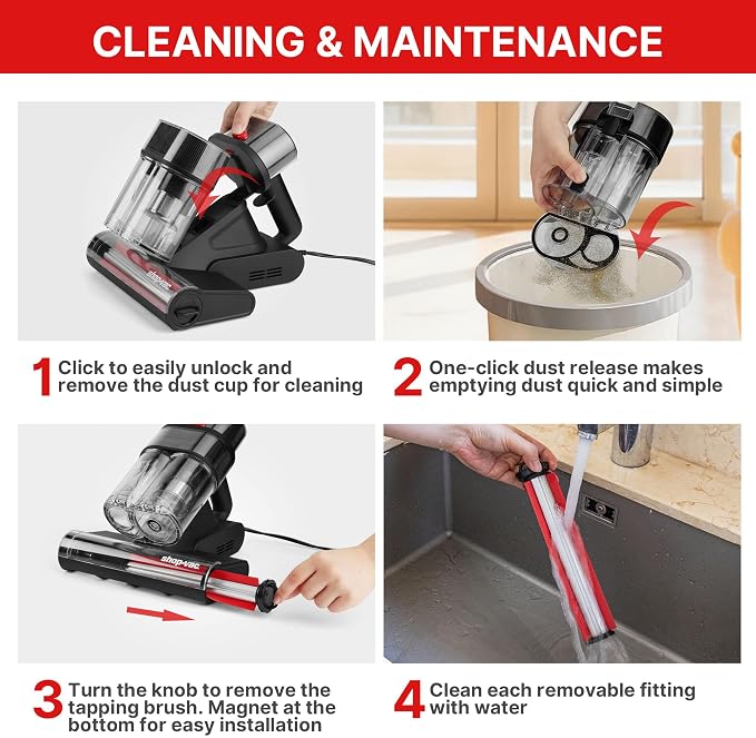 Shop-Vac Mattress Vacuum Cleaner, 14KPa Powerful Bed Vacuum, 5430326 | HEPA Filter & UV-C Light, Ultrasonic, 36960 Rpm/Min Tapping, Dual Cup Filtration, For Bed, Sofa, Couch, 400W, 15.4 Ft Corded