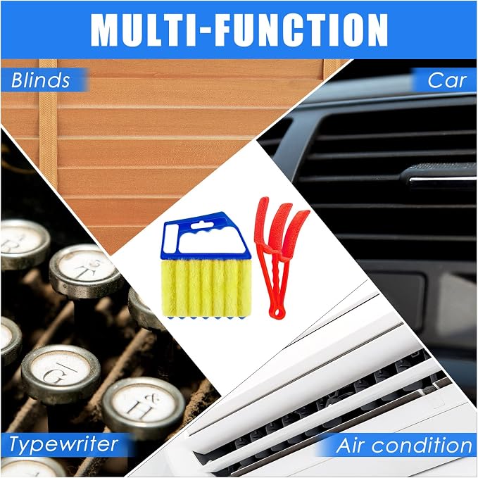 4 Pcs Window Venetian Blind Cleaner Duster Tool 7 Finger Blind Rush and Shutter Cleaner Brush Hand-held Window Shutter Air Conditioner Duster for Dirt(Orange, Blue, Red)