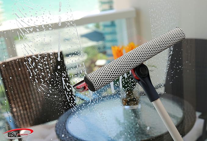 DSV Standard Professional Window Squeegee | 2-in-1 Window Cleaner Sponge and 10" Soft Rubber Strip with Extension Pole 50 Inch & 127 cm | Adjustable to Clean from Multiple Angles