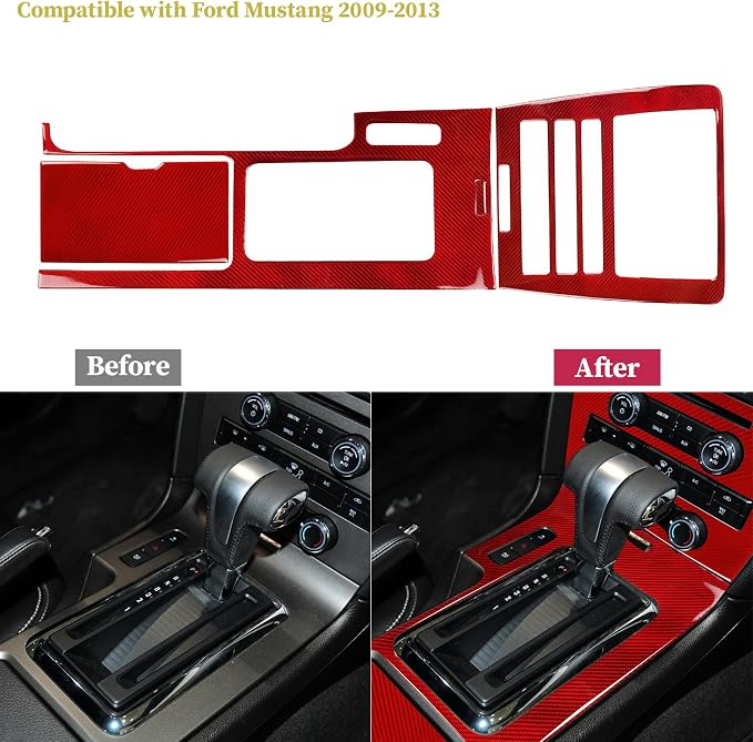 Real Carbon Fiber Trim for Ford Mustang Accessories | for 2009 2010 2011 2012 2013 2014 Panel Navigation Gear Shift Storage Cover Kit Interior Thick Overlay Decal 4PCs