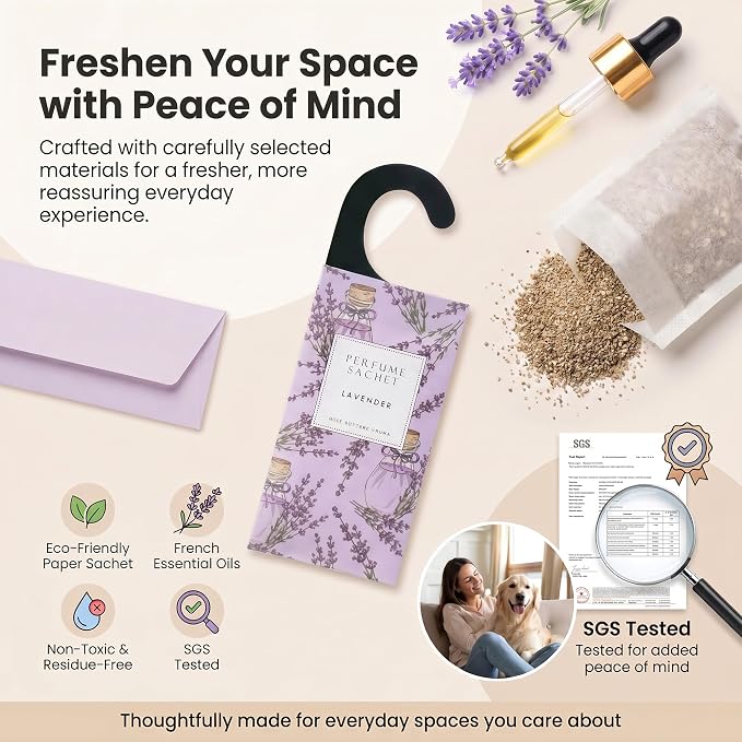 Large 12 Packs Lavender Hanging Scented Sachets Long-Lasting Closet Deodorizer Air Freshener Fabric Refresher Odor Eliminator for Drawer Home Fragrance Gift Set
