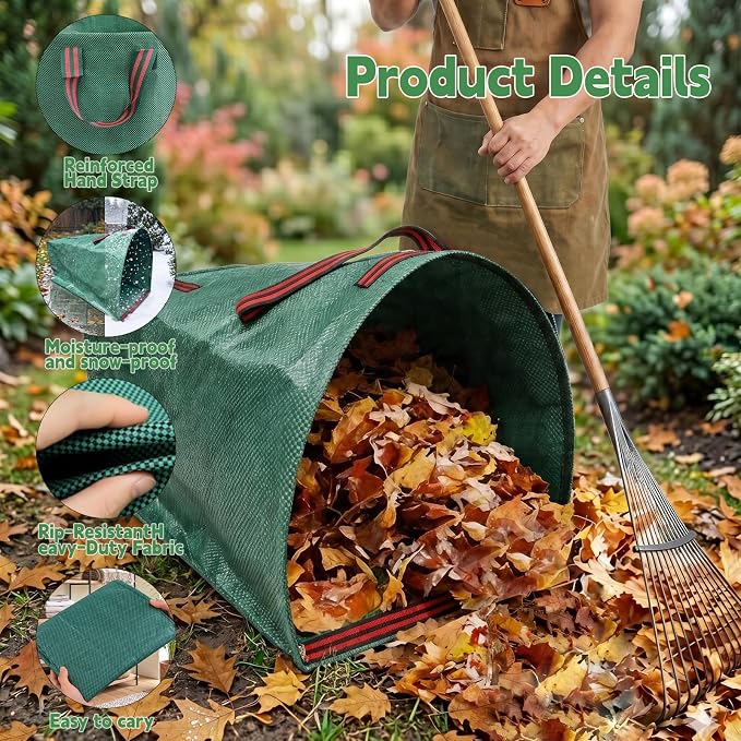 53 Gallon Large Leaf Collector Reusable Dustpan-Type Yard Waste Bags - Standing Garden Bags with Reinforced Handles- Heavy Duty Lawn Trash Sweeper Bag(1PACK 53G)