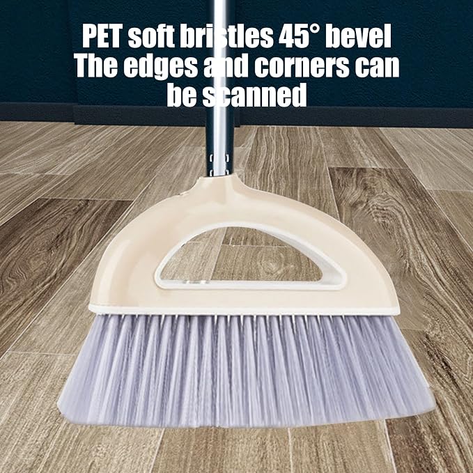 Broom and Dustpan Combo for Office, Broom and Dustpan Set for Home, Long Handle Broom with Upright Standing Dustpan,Indoor&Outdoor Sweeping