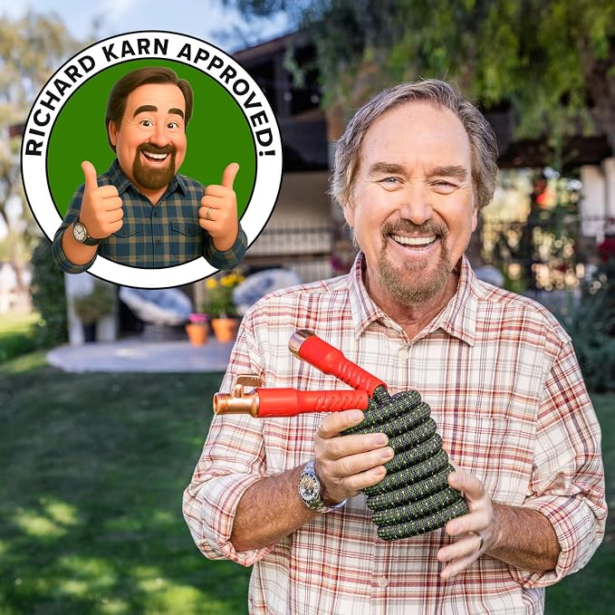 Pocket Hose Ballistic Double UV 25 FT Expandable Garden Hose, As Seen on TV | Anti-burst sleeve reinforced with bulletproof fiber, 360° swiveling pocket pivot connector, lightweight compact design
