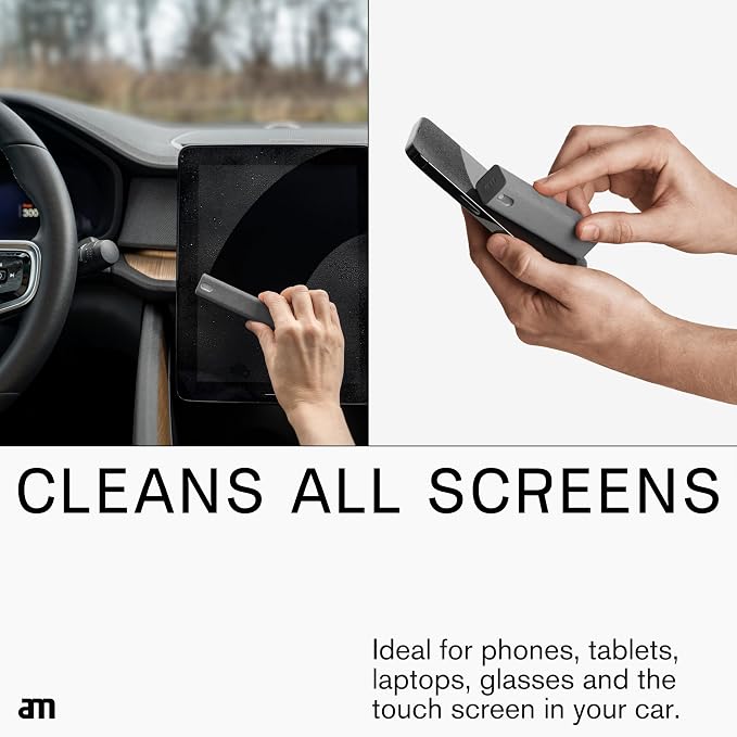 am Mist Screen Cleaner Spray with Microfiber Cloth – Alcohol-Free, Gray | Mist screen cleaner with integrated microfiber cloth for phones, tablets, laptops, TVs and car displays.