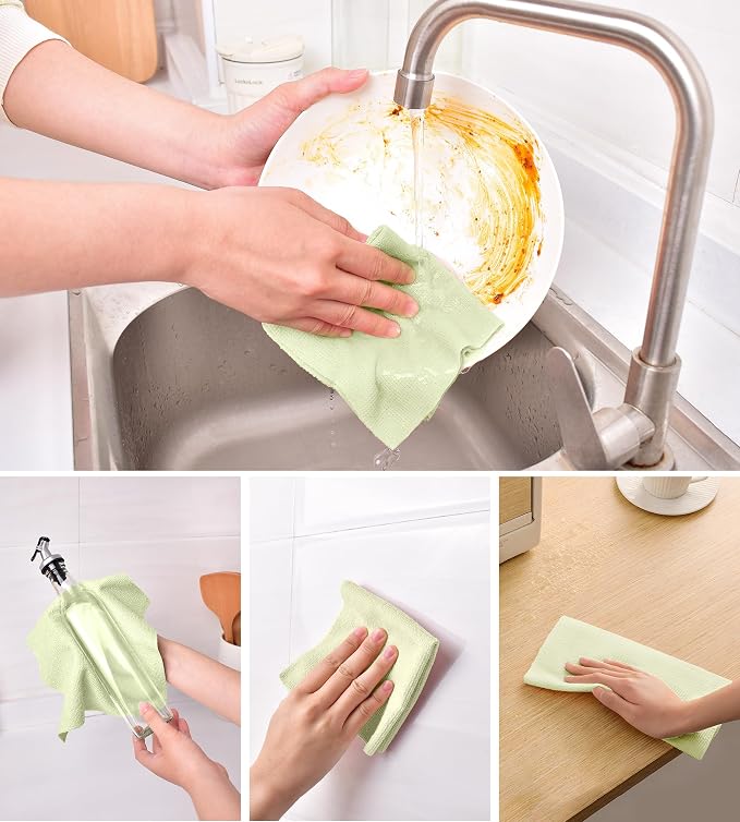 KitchLife Microfiber Cleaning Cloth Roll - Tear-Away Reusable Microfiber Paper Towels, Lint-Free, Washable, 20 Sheets for Kitchen, Car, Dishes, and Sensitive Surfaces (Light Green)