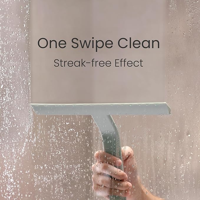dancemoon JustHang Shower Squeegee with Built-in Hook, 10-Inch Sage Green | Award-Winning Design, All-One-Piece Soft-Touch Silicone, for Glass Door, Bathroom, Window, Mirror, Tile Wall, Car