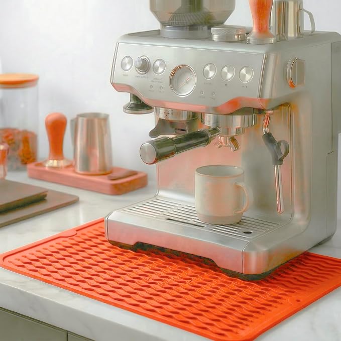 MicoYang Silicone Dish Drying Mat — Quick-Dry Ridges Counter & Sink Pad, Heat-Resistant Trivet to 450°F, Non-Slip & Dishwasher Safe, Roll-Up Storage, 18 Colors & 9 Sizes (Orange, 16"×12")