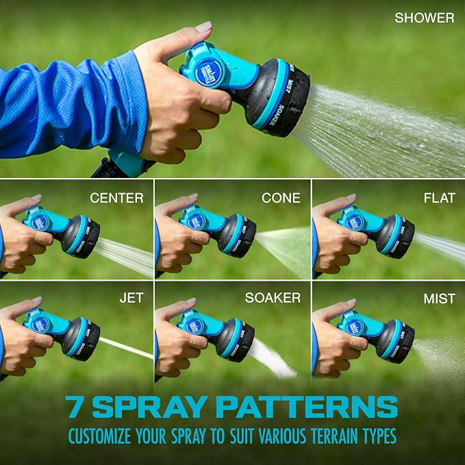 Aqua Joe AJHN102 Heavy-Duty Metal Multi-Function Hose Nozzle with Smart Throttle and 7 Sprayer Patterns