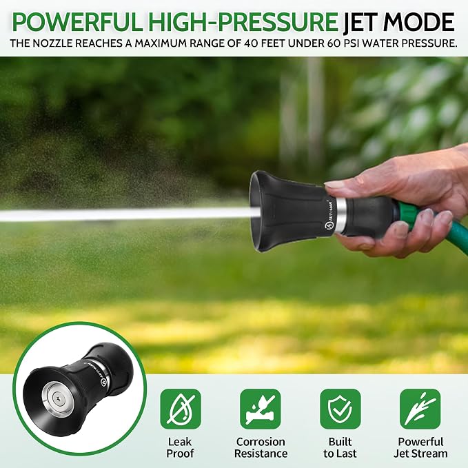 AUTOMAN Garden Hose Nozzle Heavy Duty, Fireman Hose Nozzle, High Pressure Water Hose Sprayer Nozzle, Adjustable Spray Nozzles for Washing Car, Cleaning Ground, Watering Plants, Showing Pets