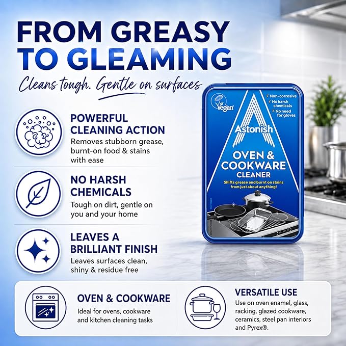 Astonish Oven & Cookware Cleaning Paste For Glass, Appliances, Ceramics, Stovetop & Pyrex - All Purpose Kitchen Cleaner - Heavy Duty Stainless Steel Degreaser Removes Baked On Grease & Grime 150g Tub