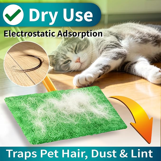 12 Pack Reusable Microfiber Mop Pads Compatible with Swiffer Sweeper | Washable Wet Dry Mop Refills, Machine Washable Sweeping Cloths for Sealed Hardwood, Laminate, Tile and Stone Floors, Green