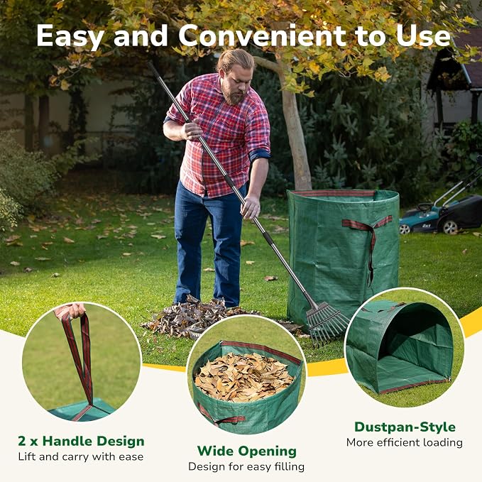 GreatBuddy 53 Gallon Yard Waste Bags, 2-Pack Reusable PP Garden Leaf Bags with Handles, Self-Standing Foldable Lawn Bag for Grass, Twigs and Debris Outdoor Cleanup