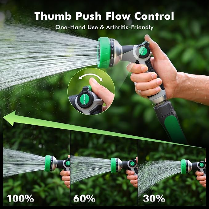 RESTMO 10-in-1 Water Hose Nozzle, Garden Hose Sprayer for Outdoor | 10 Spray Patterns, Lightweight, Thumb Control for Flow Adjustment, Ideal for Watering Plants & Lawns, Cars & Pets, Green