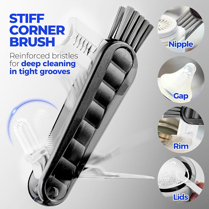 Holikme 6 Pack Bottle Brush Tube Set, 14" Long Handle Stainless Steel Bottle Cleaner Brush, 3 Straw Brushes, Portable 3-in-1 Bottle Cleaning Brush for Water Bottle Cups Baby Bottle Straws, Yellow