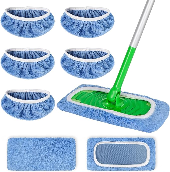 AmaVins 5 Pack Reusable Microfiber Mop Pads Compatible with Swiffer Sweeper Mop, Wet and Dry Flat mop Cover, Washable Swiffer Pads for Surface/Hardwood Floor Cleaning (Mop is Not Included)
