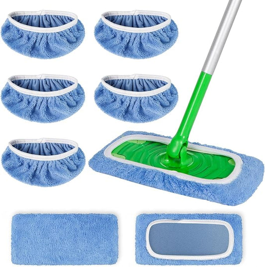 AmaVins 5 Pack Reusable Microfiber Mop Pads Compatible with Swiffer Sweeper Mop, Wet and Dry Flat mop Cover, Washable Swiffer Pads for Surface/Hardwood Floor Cleaning (Mop is Not Included)