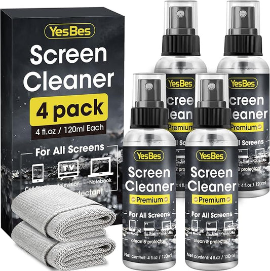 Screen Cleaner Spray 16oz (4oz x 4 Pack) - TV & Computer Screen Cleaner with 2 Microfiber Cloths for Multiple Devices