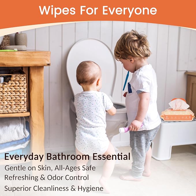 WONDERFUL Flushable Butt Wipes, Lemon Citrus 100% Plant-Based Wet Wipes for Adults & Kids; Sewer, Septic Safe; Gentle for Sensitive Skin, Wipes Flushable Pack for Bathroom & Travel, 1-Pack (60 Count)