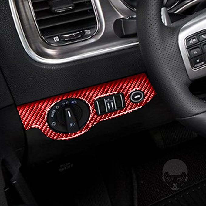 Trim Decals Carbon Fiber Fit for Dodge Charger/Chrysler 300 2011-2023 | Headlight Switch Button Surround|Accessories|Thick Overlay|Anti-scratch|Self-adhesive|red