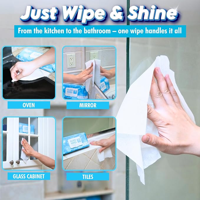Air Jungles Glass & Window Cleaner Wipes 70 Count (Pack of 3), XL 8x10 Inch | Ammonia-Free, Streak-Free, Safe For Car Windshield, Headlight, Mirror, Tile & Home Glass, Removes Fingerprints, Dust, Dirt
