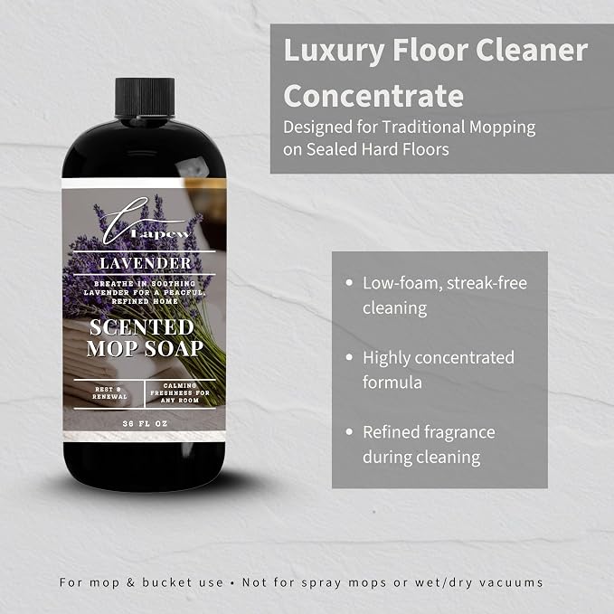 Lapew Lavender Scented Mop Soap - Luxury Floor Cleaner Concentrate for Mopping Tile, Laminate, Vinyl & Hardwood | Streak-Free, Low-Foam | 36 oz