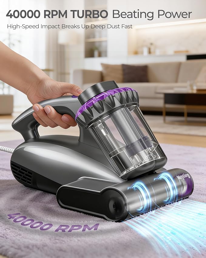Mayking Pro Mattress Vacuum Cleaner with Dust Detection, Model MV03 | 16kPa Bed Vacuum with 253.7nm UV-C, 40000RPM Tapping, LED Display, 149℉ Heat, HEPA & Ion, Clean Gift for Family, Pets, Sofa