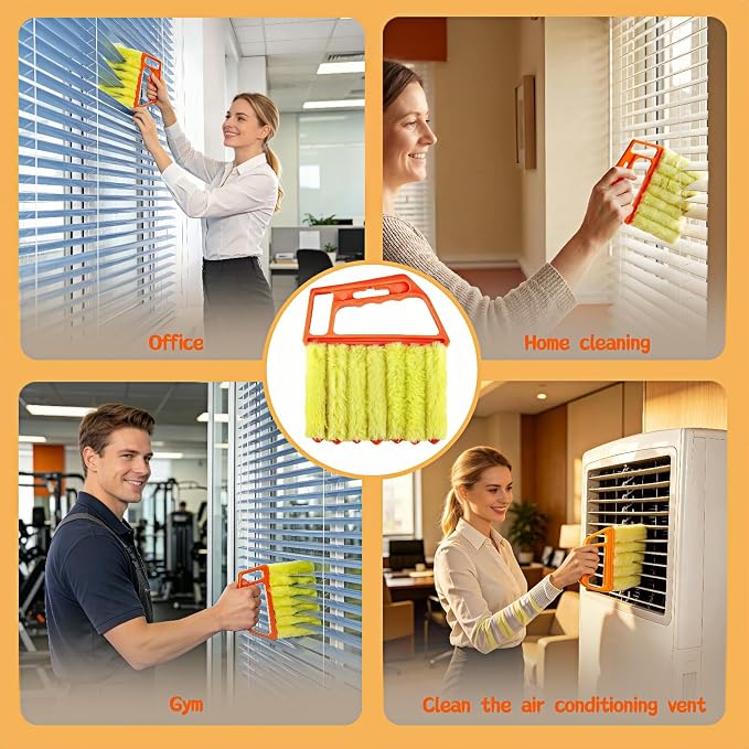 Blind Cleaner Brush with Detachable Microfiber Sleeves, Ergonomic Handle, 7-Finger Duster for Blinds, Air Vents, Car Vents, 5.31 x 6.3 Inch