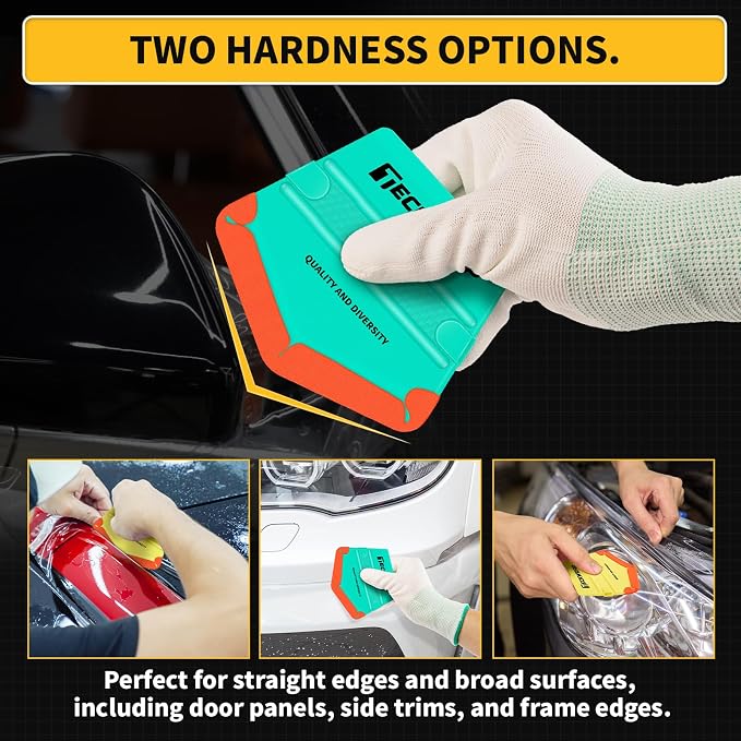 TECKWRAP Felt Squeegee for Vinyl Wrap Window Tint, V-Shape, Soft/Med | Pro Car Wrap Tool Kit with 2 Hardness Levels Scratch-Free Tool for PPF, Decal, Inkjet Sticker Paper & Wallpaper DIY Projects
