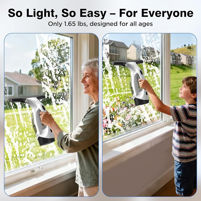 Window Vacuum Squeegee Cordless, 2000Pa Electric Window Cleaner Tool with 2200mAh & 150ml Water Collection Tank, Window Cleaning Kit Shower Squeegee for Glass Doors, Mirrors, Car Windows(White)