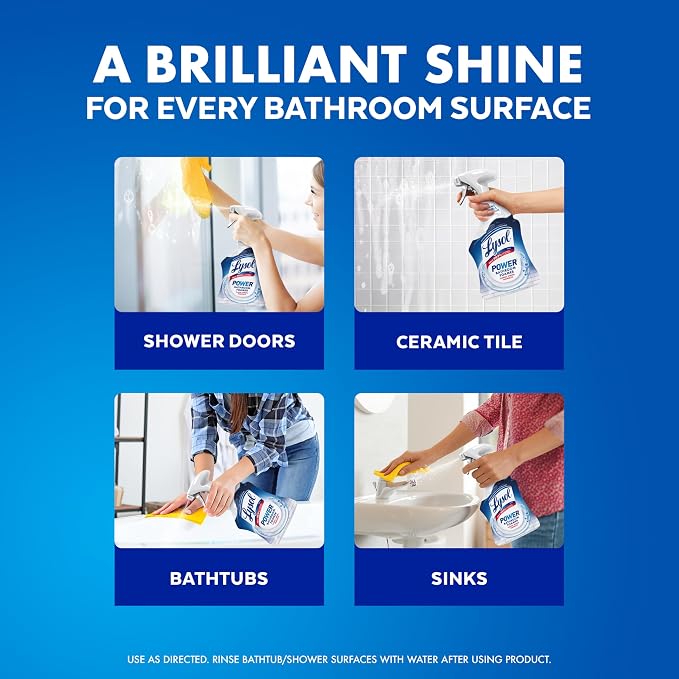 Lysol Power Foaming Bathroom Cleaner, Multipurpose Cleaner for Showers, Bathtubs, Sinks, Disinfectant Spray Kills 99.9% of Germs, Zero Bleach Cleaning Spray, 32 Oz.